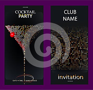 Glamorous cocktail party invitation with a martini glass and sequins