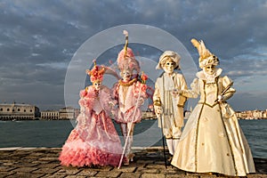 Glamorous, elegant and stylish aristocrat performer during venice carnival