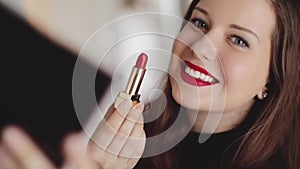 Glamorous evening makeup idea, face portrait of a woman with red lipstick makeup, female beauty vlogger, french chic