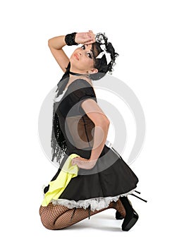 Glamorous french maid with duster