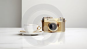 Glamorous Gold Coffee Cup With Leica Camera Design