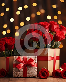 Glamorous Golden Bokeh and Red Roses Gift