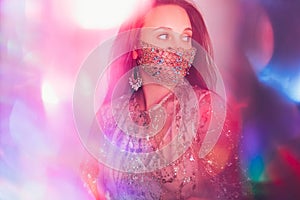 Glamorous pandemic fashion neon light portrait