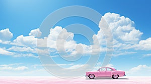 Glamorous Pink Car Driving On White Deserted Sandy Surface