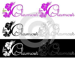 Glamour abstract emblem with fairy and butterfly for beauty salon.