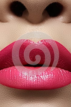 Glamour fashion bright pink lips glossy make-up