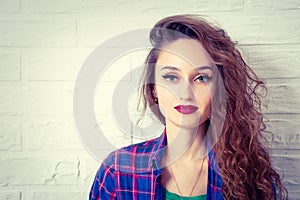 Glamour Fashion Hipster Girl on White Background