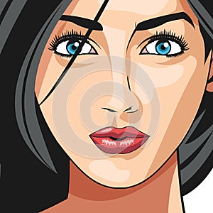 Glamour girl face black hair lipstick