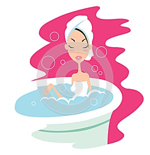 Glamour girl taking bath