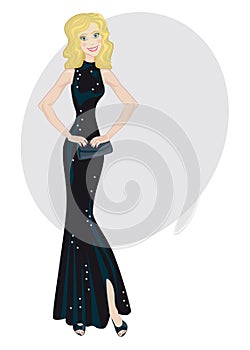 Glamour lady in black evening dress photo