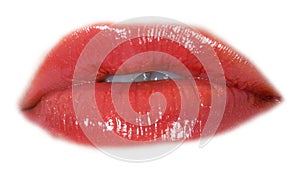 Glamour red gloss lips gesture