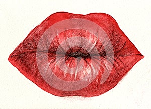 Glamour red lips with kissing gesture