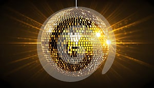 Glamour Unleashed: Shimmering Gold Disco Ball on a Dark Golden Canvas