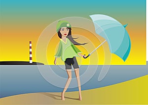 Glamour vector girl walking on the beach