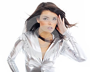 Glamour woman wearing silver dress