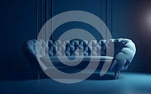 Glamourous blue sofa on a blue background, Generative AI