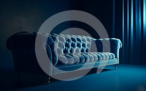 Glamourous blue sofa on a blue background, Generative AI