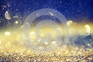 Glamourous luxury golden and blue bokeh background photo