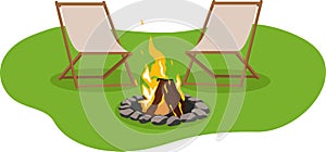 Glamping.Circle shape, text eco tourism. Summer vector illustration.