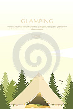 Glamping. Glamor camping. Pine forest