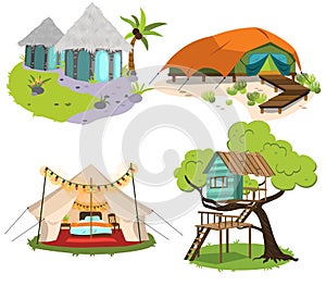 Glamping houses colorful set photo