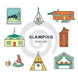 Glamping - icon set for your project photo