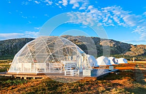 Glamping tents in the Arctic on the Kola peninsula