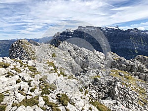 Glarnisch Glaernisch mountain above the alpine lake Klontalersee Kloentalersee or Klontal Kloental valley