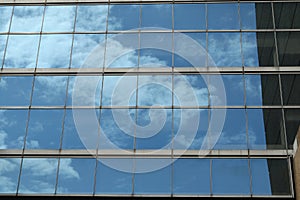 Glas facade with reflection of blue sky