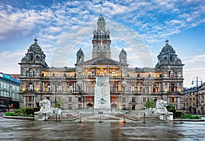 Glasgow City Chambers and George Square in Glasgow, Scotland