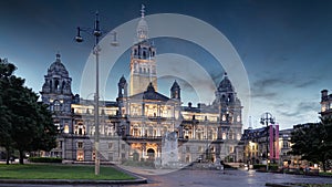 Glasgow City Chambers and George Square at night, Scotland - UK