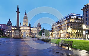 Glasgow City Chambers and George Square in Glasgow, Scotland