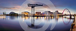 Glasgow Cityscape at night, looking north over the River Clyde