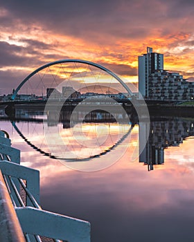 Glasgow with the Clyde Arch Bridge over the Clyde river