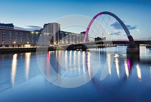 Glasgow at night with river - Squinty Bridge, UK