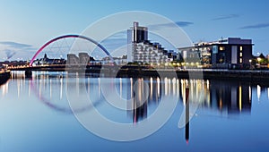 Glasgow at night with river - Squinty Bridge, UK