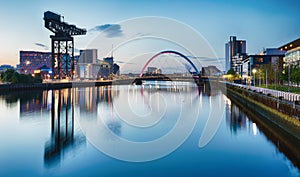 Glasgow at night with river - Squinty Bridge, UK