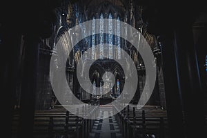 GLASGOW, SCOTLAND, DECEMBER 16, 2018: Magnificent perspective view of interiors of Glasgow Cathedral, known as High Kirk or St.