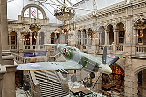 Glasgow, Scotland - May 19, 2018: Side view of Spitfire hall in Kelvingrove Art Gallery and Museum