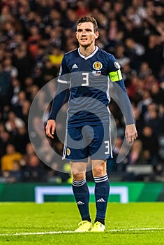 Scotland national football team captain Andrew Robertson during UEFA Euro 2020 qualification match Scotland vs Russia in Glasgow