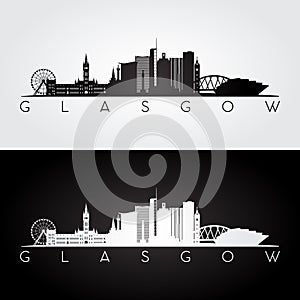 Glasgow skyline and landmarks silhouette photo