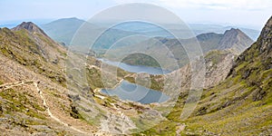 Glaslyn and llyn Llydaw lakes beside Mount Snowdon, Wales