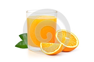 Glass of 100% Orange juice with pulp and sliced