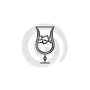 hurricane or tulip glass icon with ice cube on white background