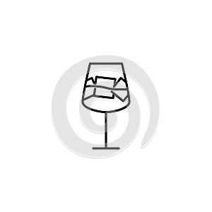 red wine glass icon with ice cube on white background. simple, line, silhouette and clean style