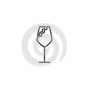 broken white wine glass icon on white background. simple, line, silhouette and clean style