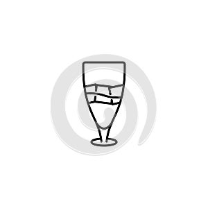 juice glass icon with ice cube on white background. simple, line, silhouette and clean style