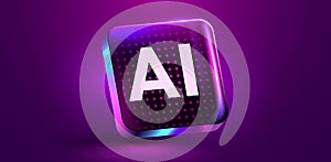 Glass AI chip on circuit board. Technology background. CPU processor on tech bg. Computer microchip.