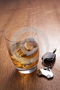 A glass of alcohol and car keys