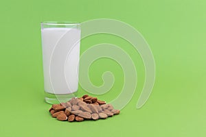 Glass of almond milk with copy space